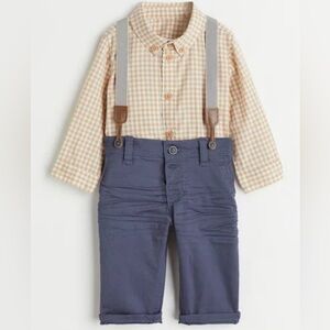 H&M 2-piece Cotton Set -Long sleeve - Dark blue/checked Size 18 months